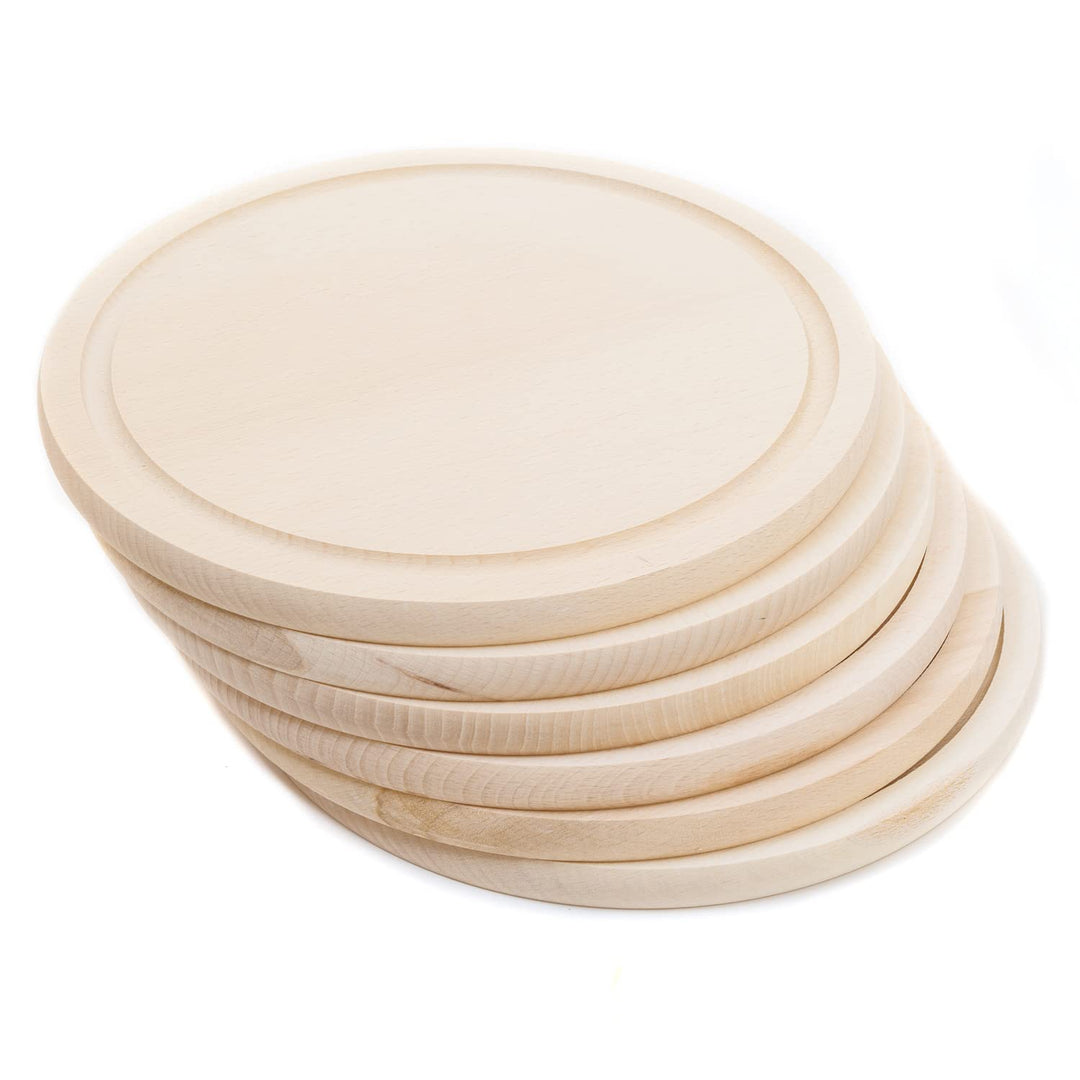Frühstücksbrettchen rund 25 cm Holz | 6 Stück Schneidbrettchen Set aus Buche