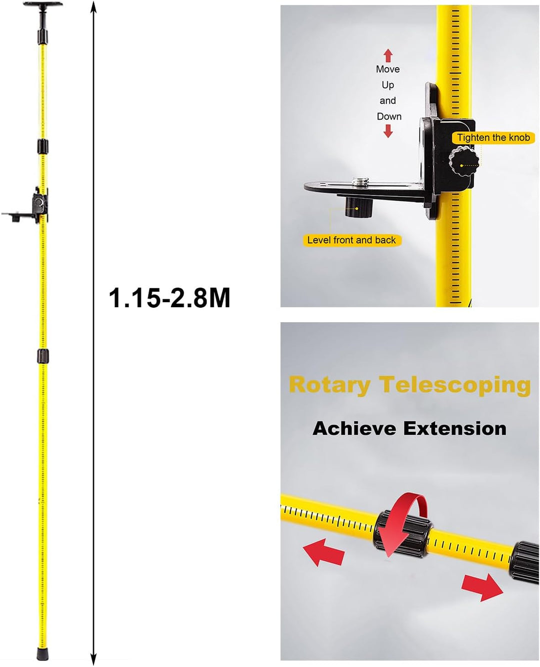 Teleskopstange Laser, Stativ Laser, Einstellbar von 115-280 cm,1/4 & 5/8 Zoll mit Schnellverschluss