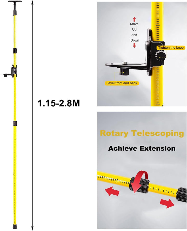 Teleskopstange Laser, Stativ Laser, Einstellbar von 115-280 cm,1/4 & 5/8 Zoll mit Schnellverschluss