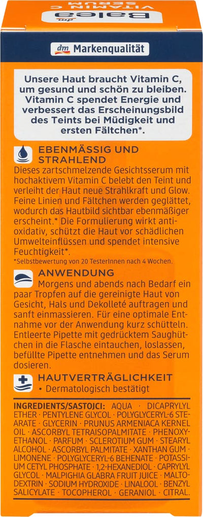 Balea Serum VITAMIN C für ein ebenmässiges Hautbild und einen strahlenden Teint mit antioxidativer W