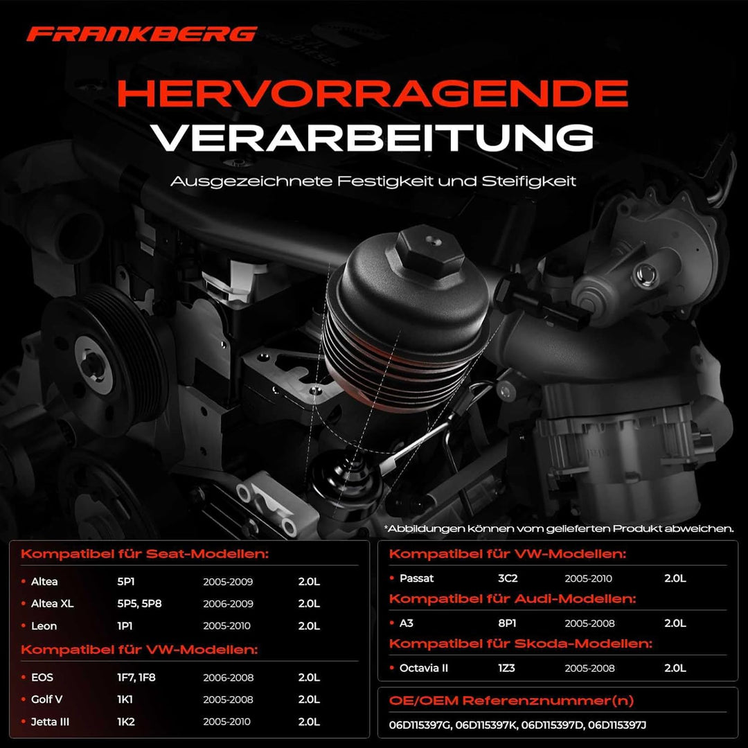 Frankberg Ölfiltergehäuse für A3 8P Altea 5P Leon 1P1 Octavia II 1Z E-O-S 1F Golf 1K1 J-e-t-t-a III