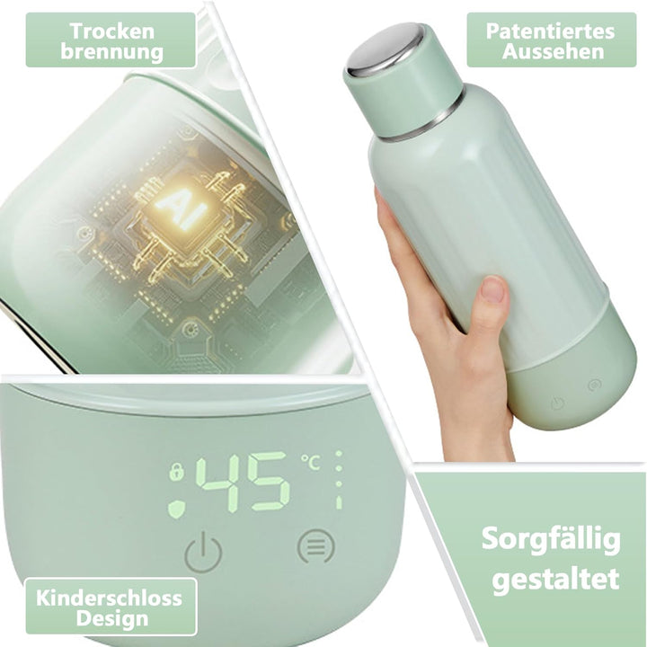 Tragbarer Flaschenwärmer Baby Unterwegs, Akku Thermoskanne 500ml, 37-55 °C Einstellbar, Mobiler Milc