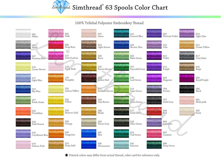 Simthread 63 Brother Farben Polyester Stickmaschine Garn Kit 40 Gewicht für Brother Babylock Janome