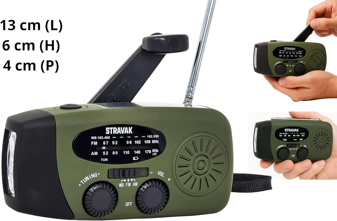 Solarbetriebenes Survival-Radio mit Handkurbel und leistungsstarker LED-Taschenlampe, 2000 mAh USB-C
