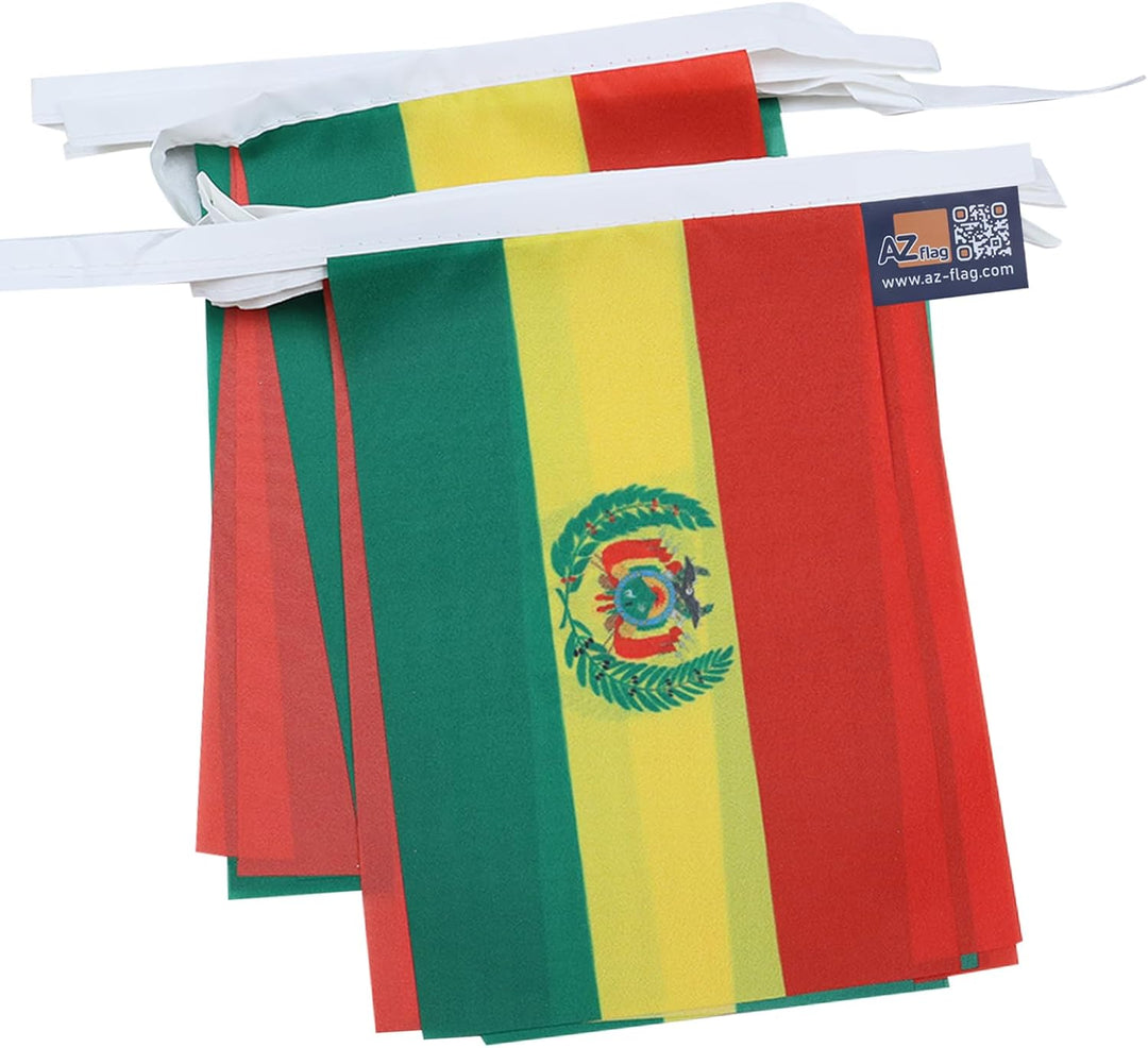 AZ FLAG FAHNENKETTE BOLIVIEN 12 Meter mit 20 flaggen 45x30cm- BOLIVIANISCHE Girlande Flaggenkette 30