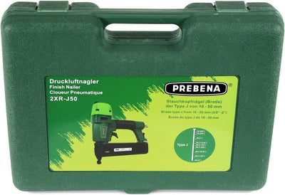 Prebena 2XR-J50 Druckluftnagler im Transportkoffer + Prebena Stauchkopfnägel Brads 50 mm 4000 Stück