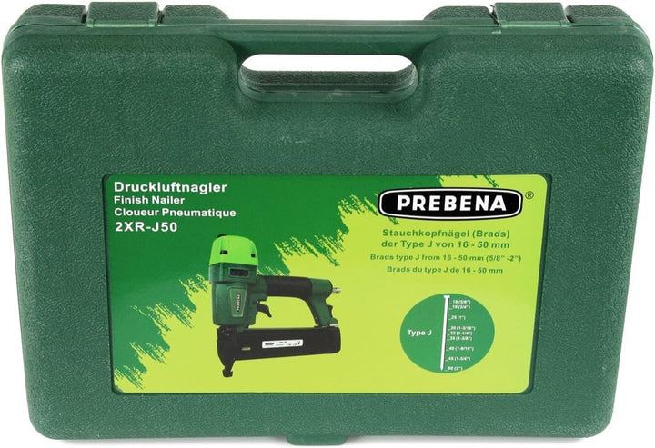 Prebena 2XR-J50 Druckluftnagler im Transportkoffer + Prebena Stauchkopfnägel Brads 40 mm 5000 Stück