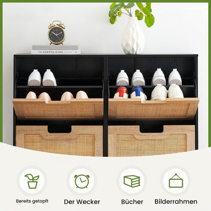 Schuhschrank Mit 4 Klappen, Schuhregal Schuhkipper Schmal, Schuhablage Verstellbar, Schuhkommode für