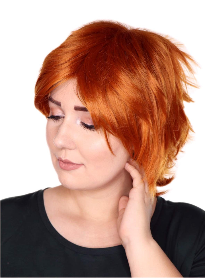 Prettyland C178 - Rot Orange Kurzhaar Kurze Perücke Gestuft Ausgefallen Party, Orange