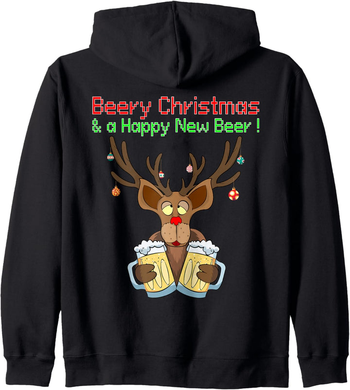 Merry Christmas Happy New Year Lustiger Weihnachten Bier Kapuzenjacke