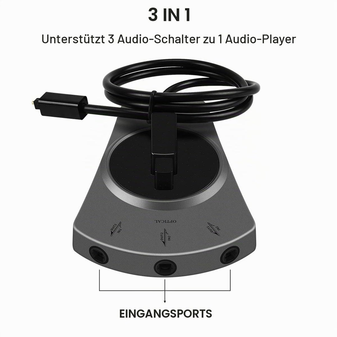 EMK Toslink Optischer Splitter 1x3, 3-Wege Digital Audio Verteiler mit Manuell Schalter, Kompatibel