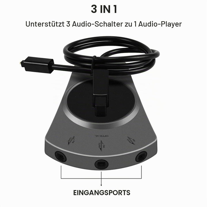 EMK Toslink Optischer Splitter 1x3, 3-Wege Digital Audio Verteiler mit Manuell Schalter, Kompatibel