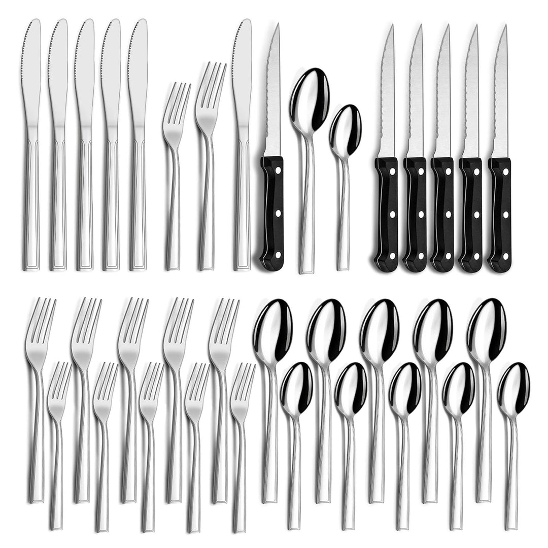 Besteck Set 6 Personen, Hunnycook 36 teilig Essbesteck mit Steakmesser, Besteckset Edelstahl mit Mes