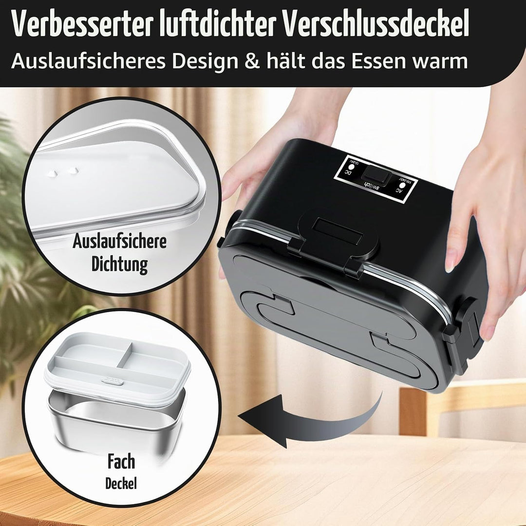 SOOOEC Elektrische Lunchbox 100W, 3-in-1 tragbare beheizte Lunchbox, Herausnehmbare Edelstahl-Brotdo