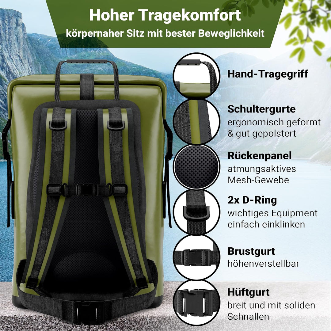 PIONEER wasserdichter Rucksack mit Rolltop Verschluss 35L 55L schwarz gelb oliv-grün - extra robust