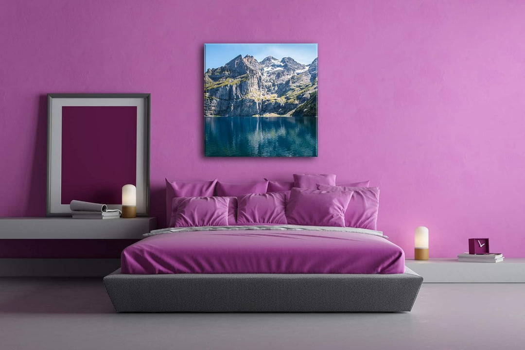 deyoli Bergsee Oeschinensee Schweiz Format: 60x60 als Leinwandbild, Motiv fertig gerahmt auf Echthol