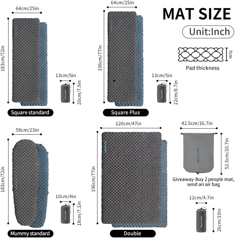 Naturehike Ultraleichte Selbstaufblasende Isomatte, Aufblasbare Campingmatte 3,5R, Langlebige, Tragb
