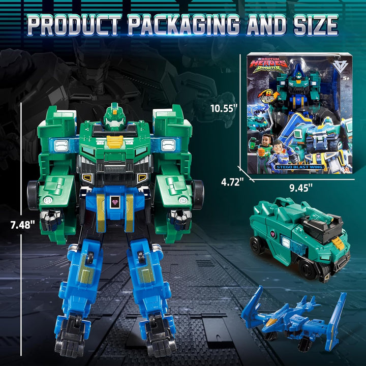 2 in 1 Transforming Roboter Stego Blast Wing, 7,28 Zoll, Roboter Spielzeug für Kinder, Chariot und T