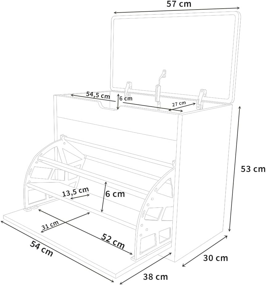 BOXIMO MDF Schuhschrank mit Sitzbank und ausziehbaren Regalen, Polyester Polsterung, 57 x 30 x 53 cm