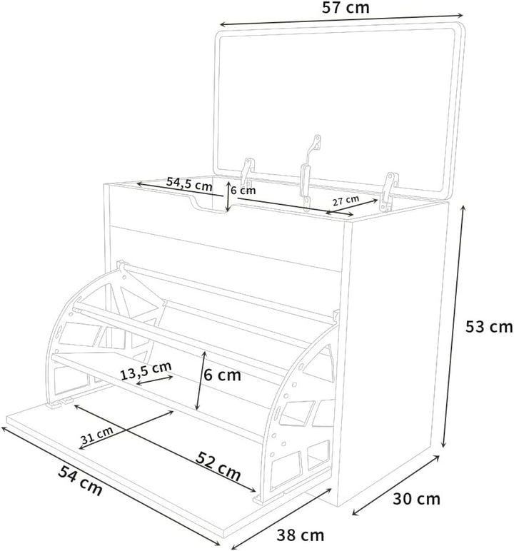 BOXIMO MDF Schuhschrank mit Sitzbank und ausziehbaren Regalen, Polyester Polsterung, 57 x 30 x 53 cm