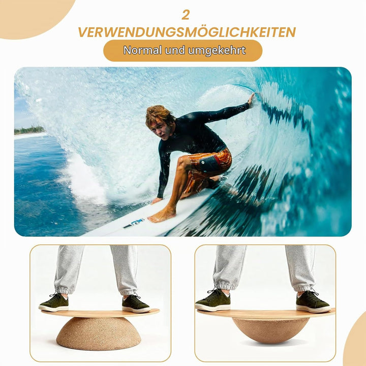 Balance Ball, Yoga Gleichgewichtstrainer, Halbkugel aus massivem Kork, Wackelbrett für Erwachsene &amp;