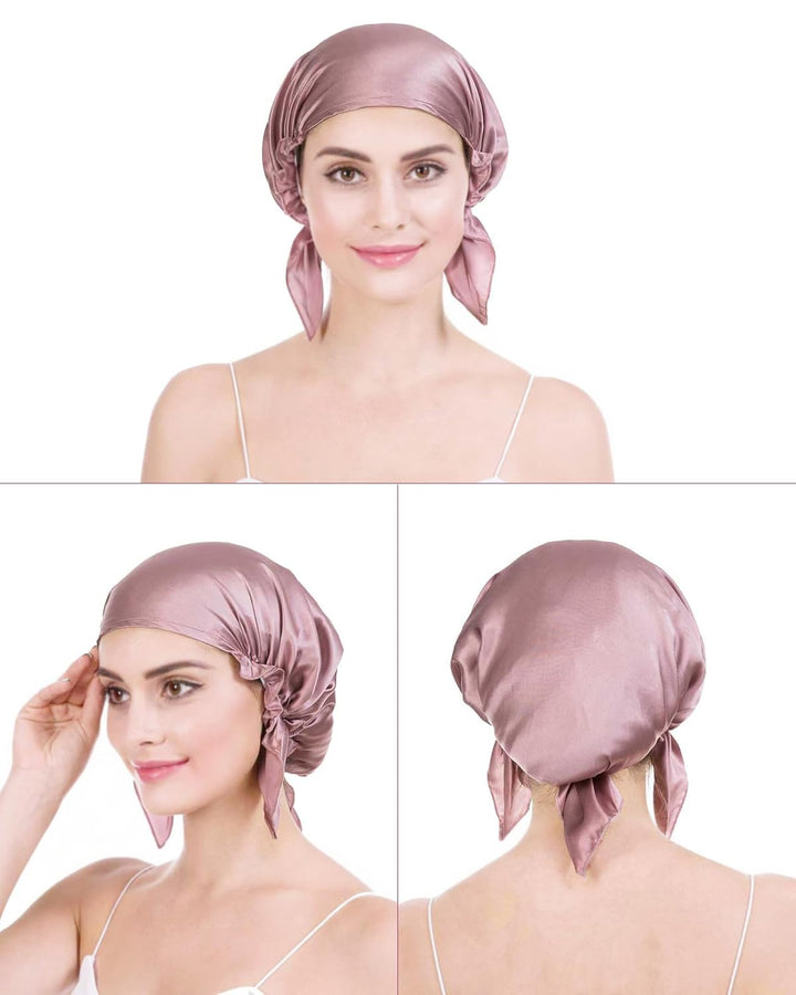 OROPY 100% Seide Schlafmütze Haarschönheit Nachtmütze Damen für Haarverlust Atmungsaktive Kappe Dunk