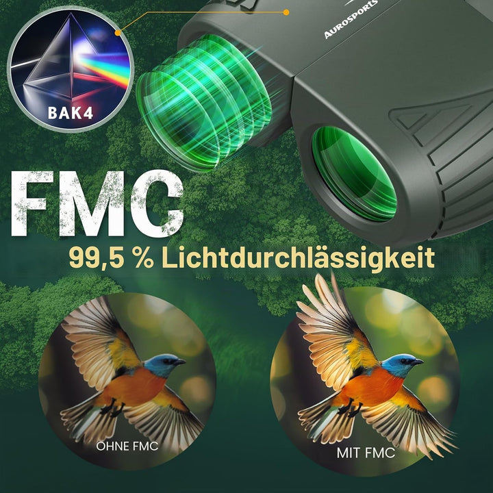 Aurosports 15X25 Kompaktes Fernglas für Erwachsene und Kinder - Fernglas Erwachsene High Definition,