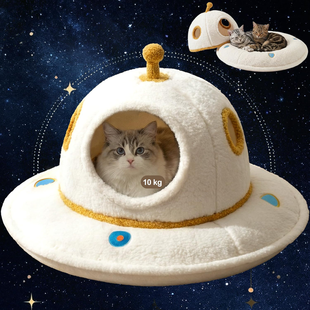 Katzenbett für grosse Katzen, 2-in-1 UFO Katzenhöhle Indoor | Weiches Sherpa-Material, abnehmbares w