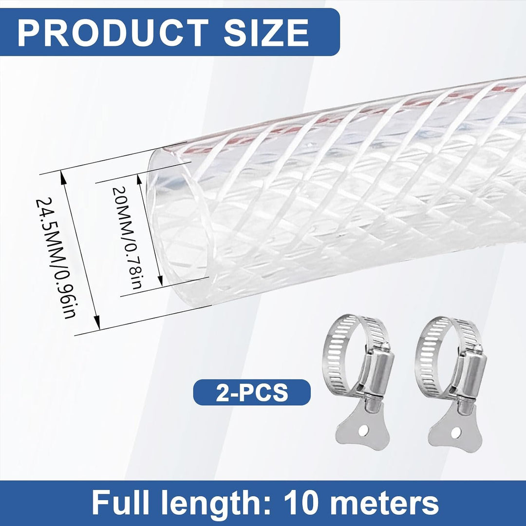 Saugschlauch PVC Gewebeschlauch 20x25mm 10 Meter, Transparent Verstärkter Hochdruck Schlauch, Flexib