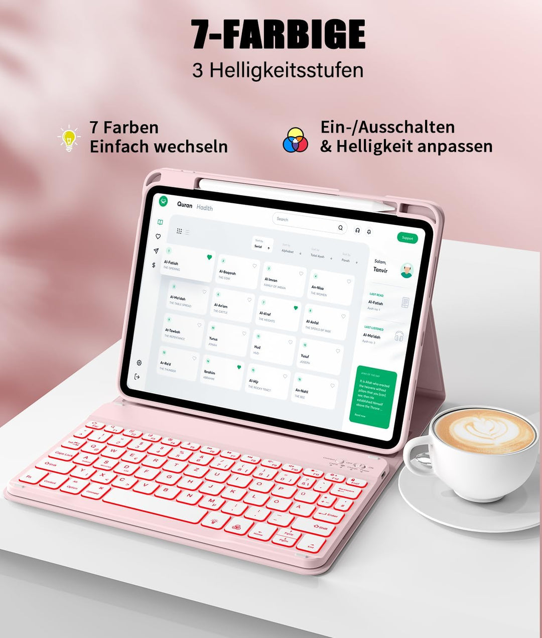 Hülle mit Tastatur für iPad A16 11/10 Generation (2025/2022, 11/10.9 Zoll) 7-Farben Beleuchtung Magn