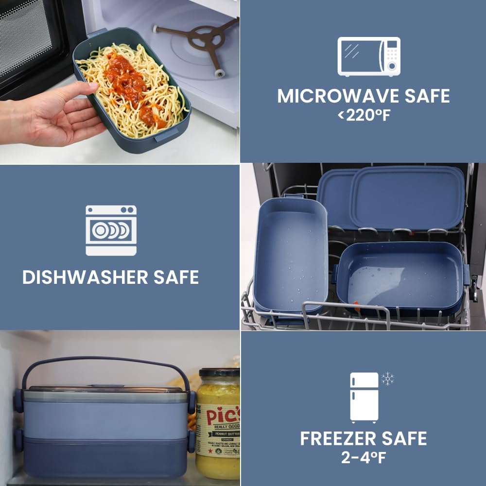 Bugucat Lunchbox 1600ML,2 in 1 Bento Box Brotdose Auslaufsicher Luftdichte Brotzeitbox mit Fächern u