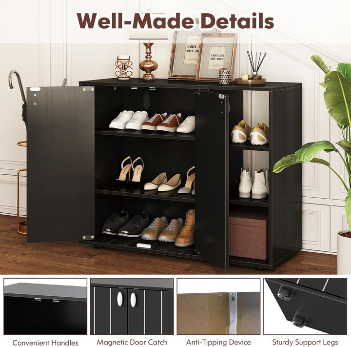 FANTASK Schuhschrank mit 2 Türen, 80 x 31 x 64,5 cm, Eingangsbereich mit Softclose & verstellbaren o