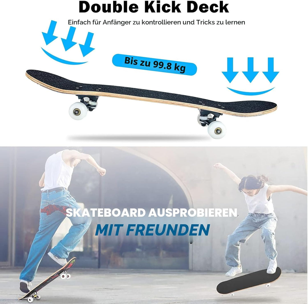 Skateboard, 31 x 8 Zoll komplettes Skateboard,8-lagiges Ahornholz, ABEC-11 Kugellager und 95A Rollen
