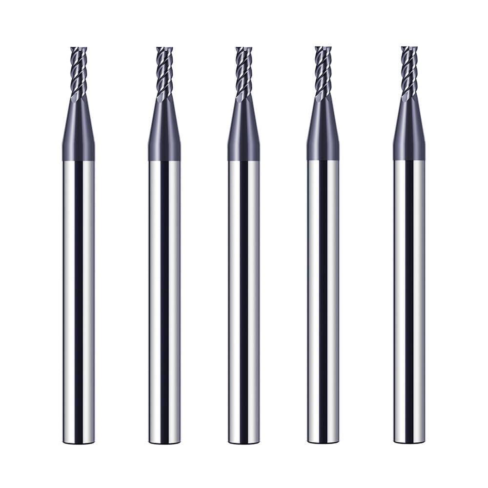 5 Stücke Hartmetall Schaftfräser 2mm, 4 Zähne/4 Schneiden CNC Fräser, HRC 55, AlTiN Schwarz Beschich
