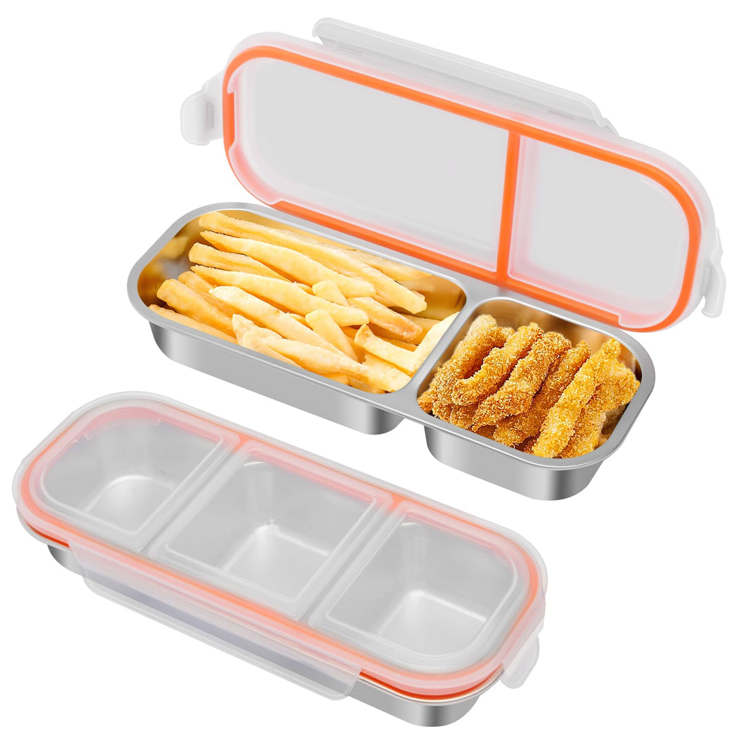 Snackbox mit Fächern Edelstahl: 2 Stück Auslaufsicher Snackdose mit Deckel(600ml+700ml)-Tragbare Bro