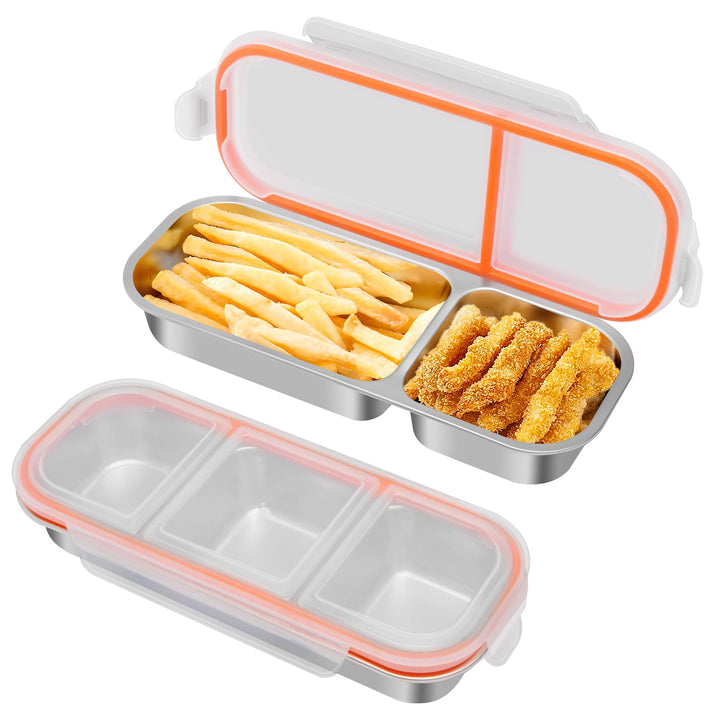 Snackbox mit Fächern Edelstahl: 2 Stück Auslaufsicher Snackdose mit Deckel(600ml+700ml)-Tragbare Bro