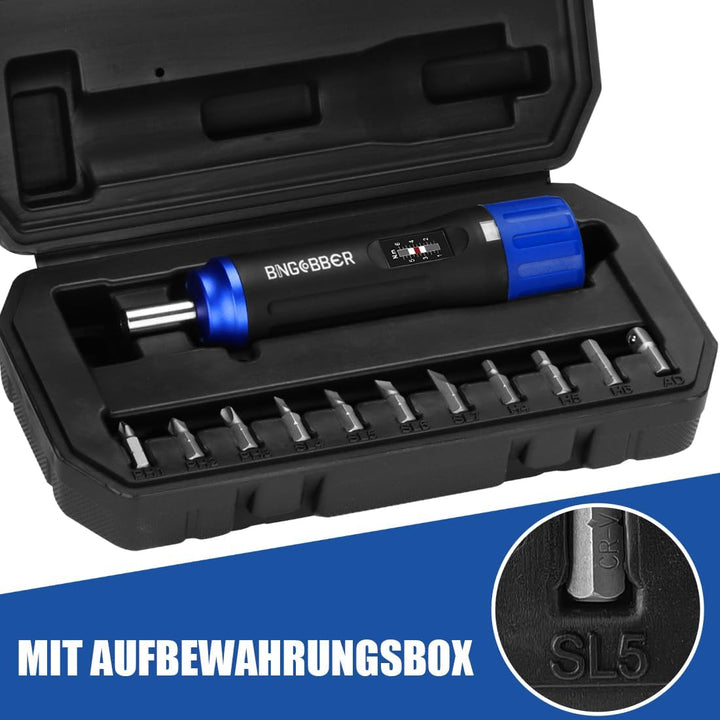 BINGCOBBER Drehmomentschrauber Set 1-6 Nm 12tlg.mit Kunststoffkoffer für Fahrrad Reparatur mit Bitha
