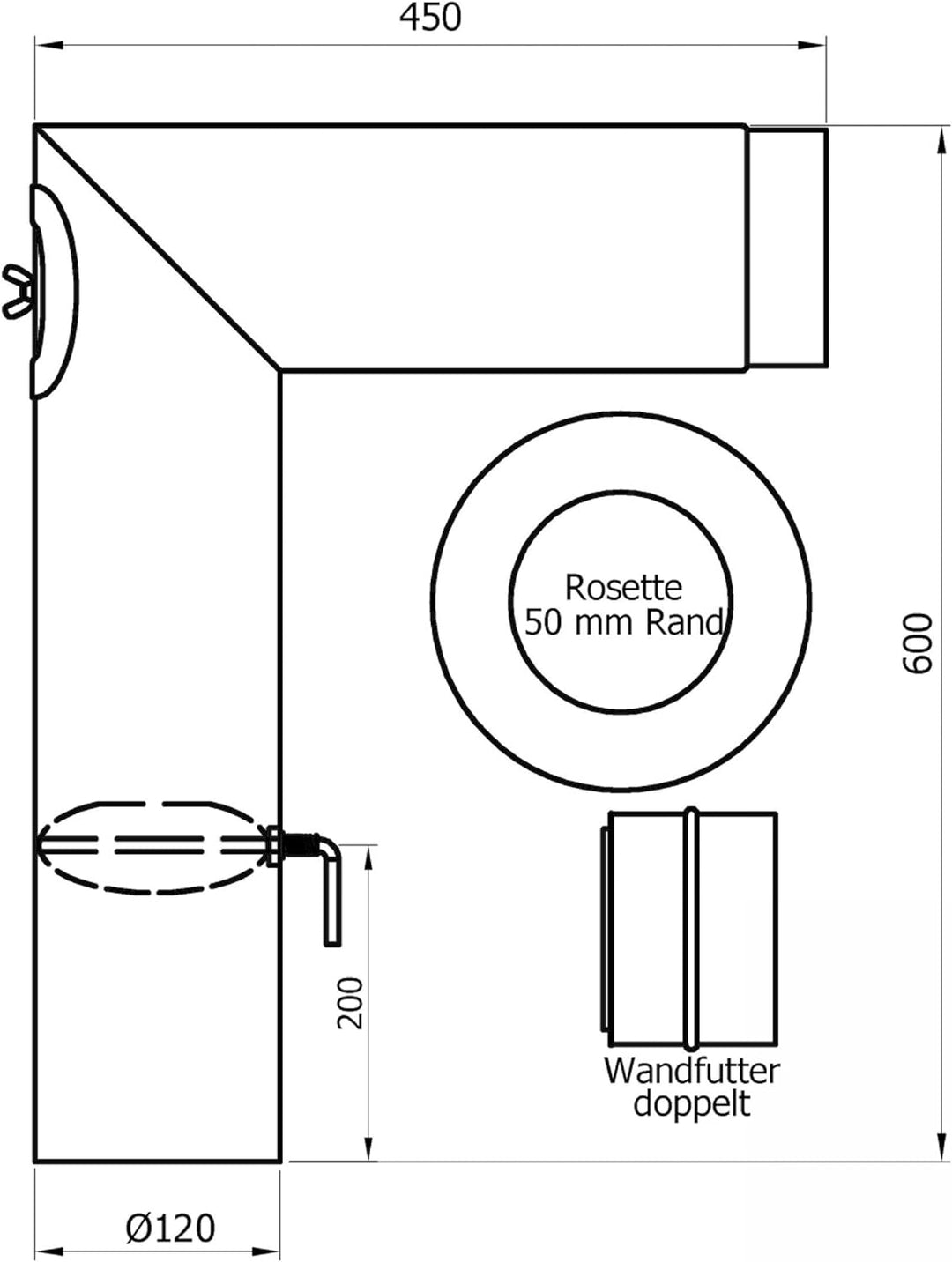 raik Rauchrohr/Ofenrohr-Set 120 mm Durchmesser inkl. Rohrbogen 90° 2-teilig Wandrosette Doppelwandfu