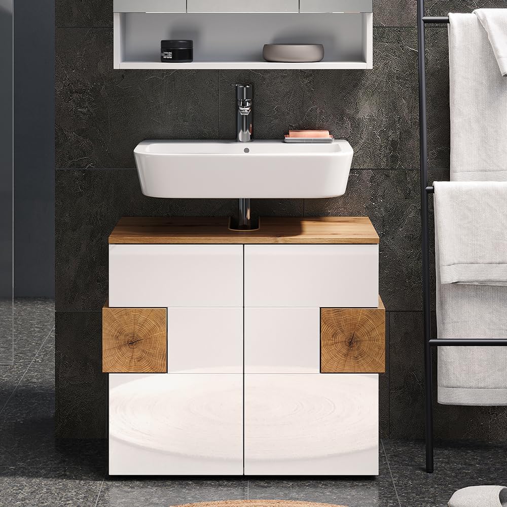 Vicco Waschbeckenunterschrank Eden, Weiss Hochglanz/Artisan-Eiche, 73.1 x 64 cm Weiss Waschtischunte