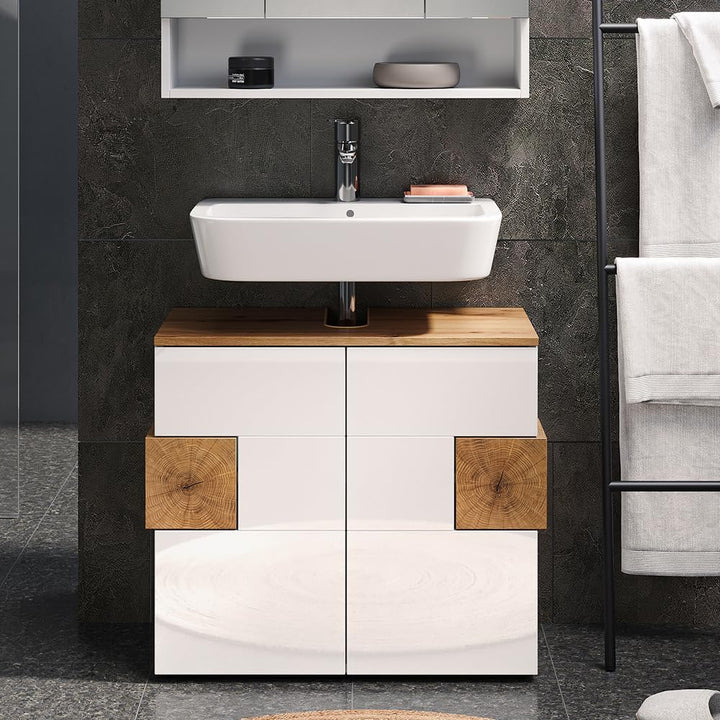 Vicco Waschbeckenunterschrank Eden, Weiss Hochglanz/Artisan-Eiche, 73.1 x 64 cm Weiss Waschtischunte