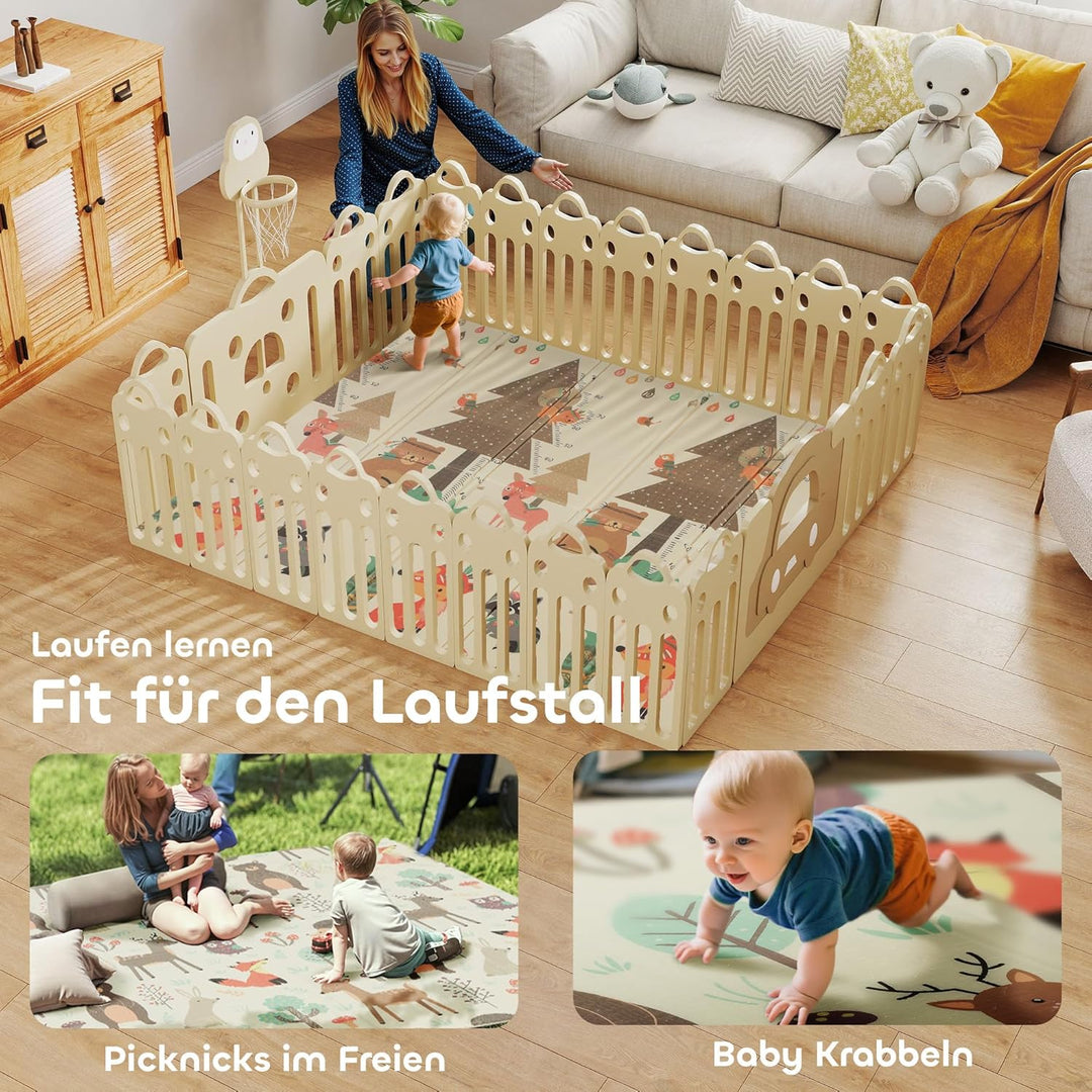 AIYAPLAY Krabbelmatte Spielmatte Baby Faltbar 196 x 176 x 1,5 cm Doppelseitige Spielteppich Krabbeld