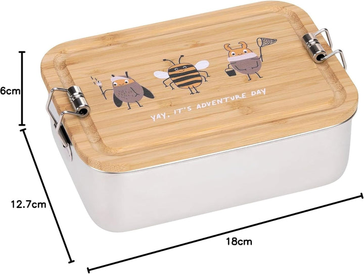 LÄSSIG Kinder Brotdose Edelstahl und Bambus Frühstücksbox nachhaltig Kindergarten Schule/Lunchbox St