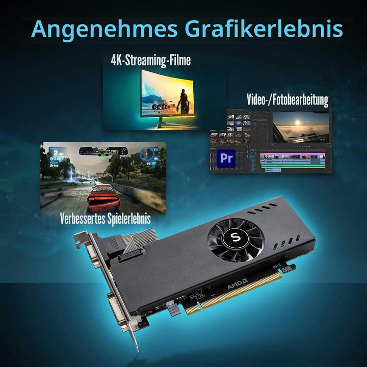 SAPLOS Radeon RX 550 Low Profile Grafikkarte, 4GB GDDR5 128-bit, VGA DVI-D HDMI, 4K Anzeige, PC Vide