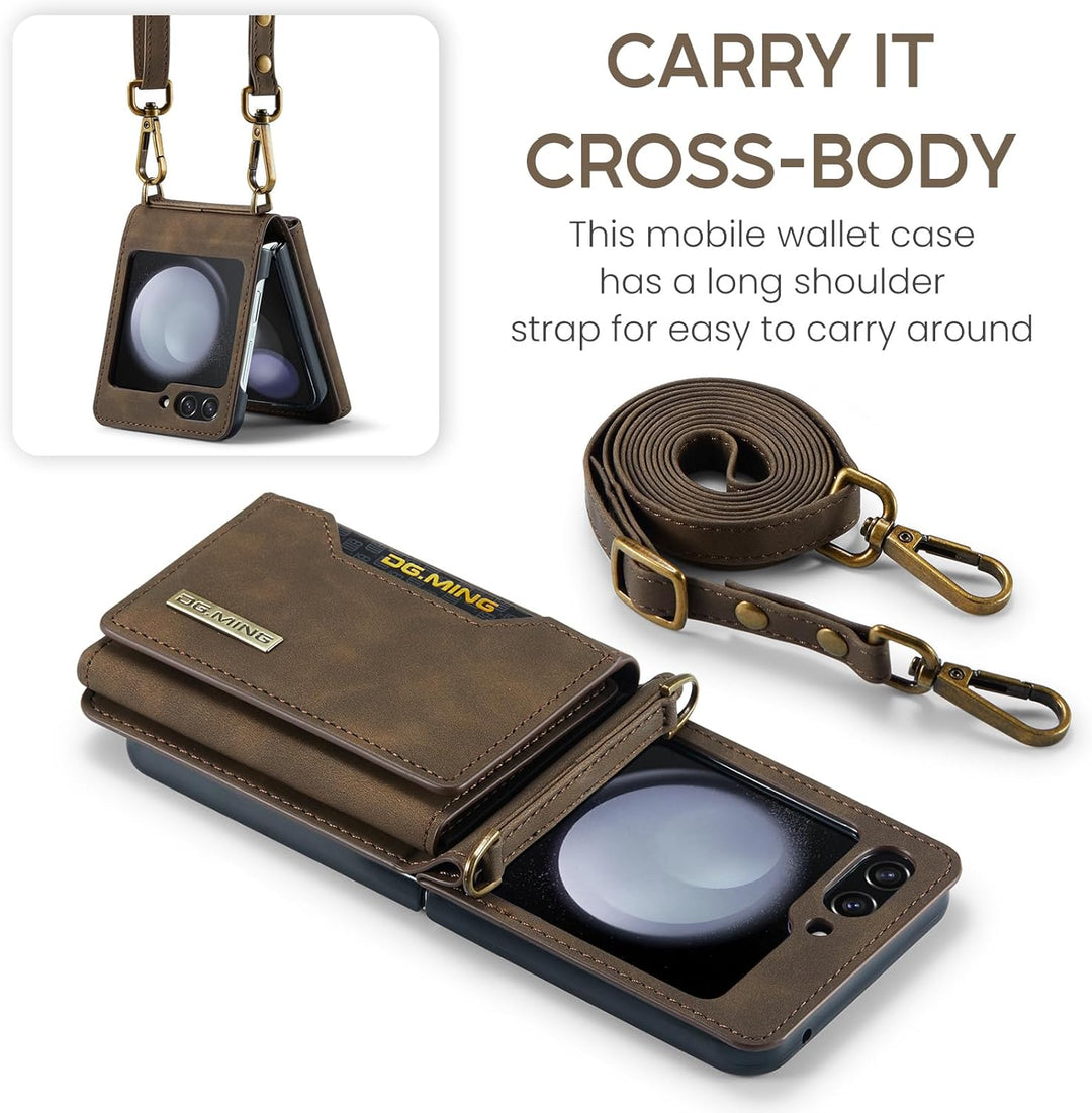 UDBKKDX Brieftasche Handyhülle für Samsung Galaxy Z Flip 5, hülle Mattes Leder mit Ständer Kameralin