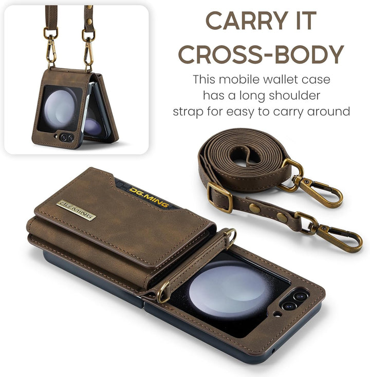 UDBKKDX Brieftasche Handyhülle für Samsung Galaxy Z Flip 5, hülle Mattes Leder mit Ständer Kameralin