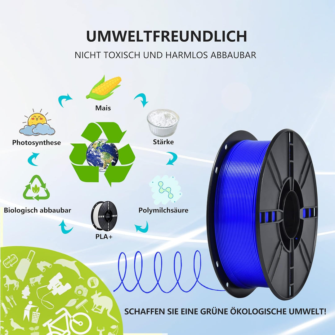 iBOSS PLA Plus3D-Druckerfilament, ozeanblau, hartes und langlebiges PLA+-Filament, 1,75 mm +/- 0,02