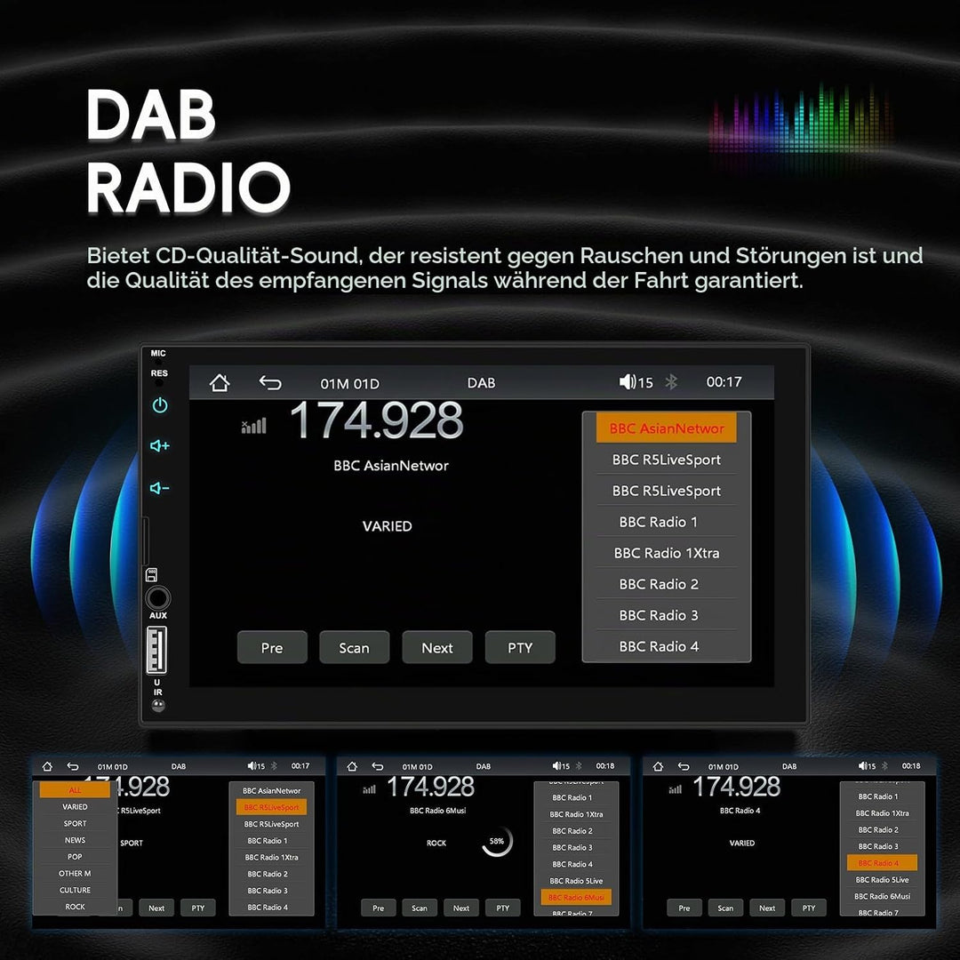 Hikity DAB Autoradio 2 DIN 7 Zoll IPS Touchscreen mit Video-Ausgangsfunktion, Radio 2 Din Bluetooth