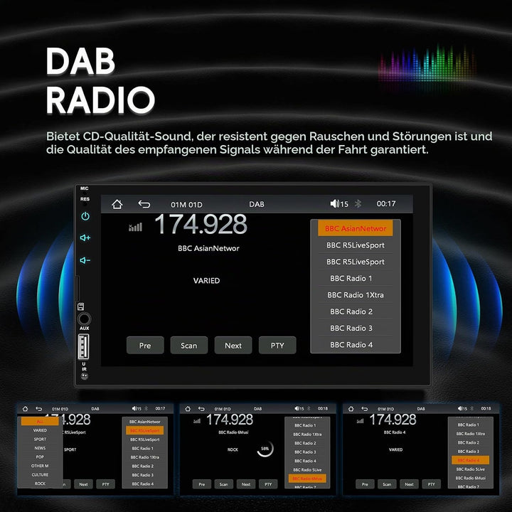Hikity DAB Autoradio 2 DIN 7 Zoll IPS Touchscreen mit Video-Ausgangsfunktion, Radio 2 Din Bluetooth