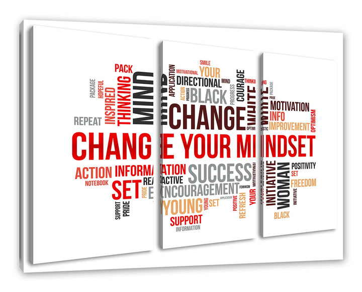 Mindset Motivatonals Leinwandbild 3 teilig | Grösse: 120x80 cm | Wandbild | Kunstdruck | fertig besp