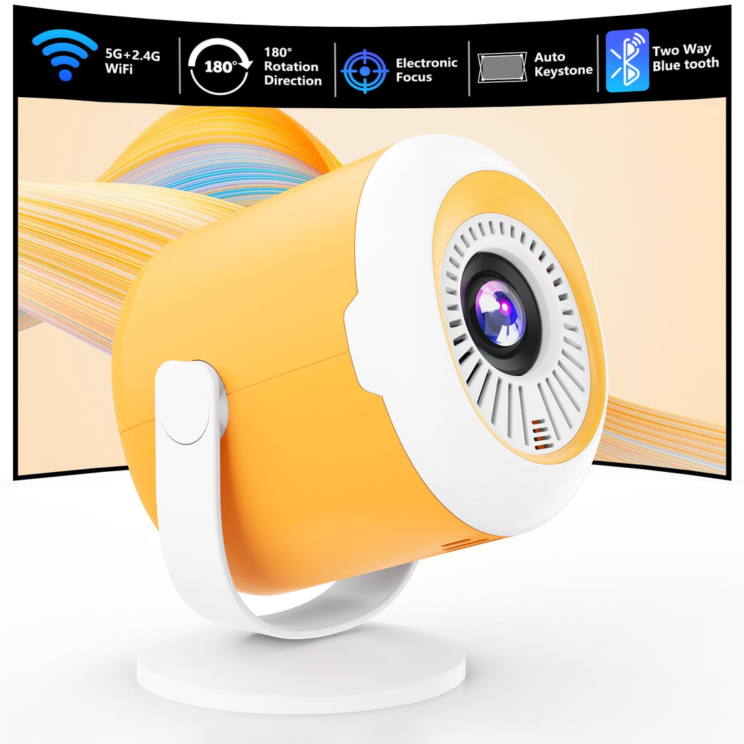 Mini Beamer Tragbarer Miniprojektor mit WLAN und Bluetooth Drehbarer Filmprojektor mit elektronische
